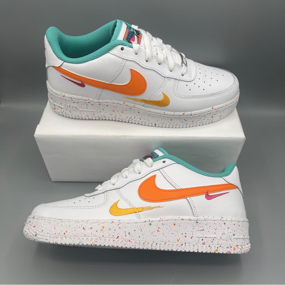 Nike Air Force 1 LV8 GS Big Girl 7Y Casual Shoes White/Safety Orange \Women #8.5 - Picture 13 of 16